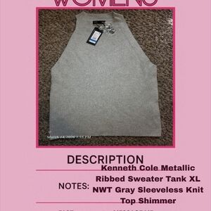 Kenneth Cole Silver Metallic Ribbed Sleeveless Knit Tank